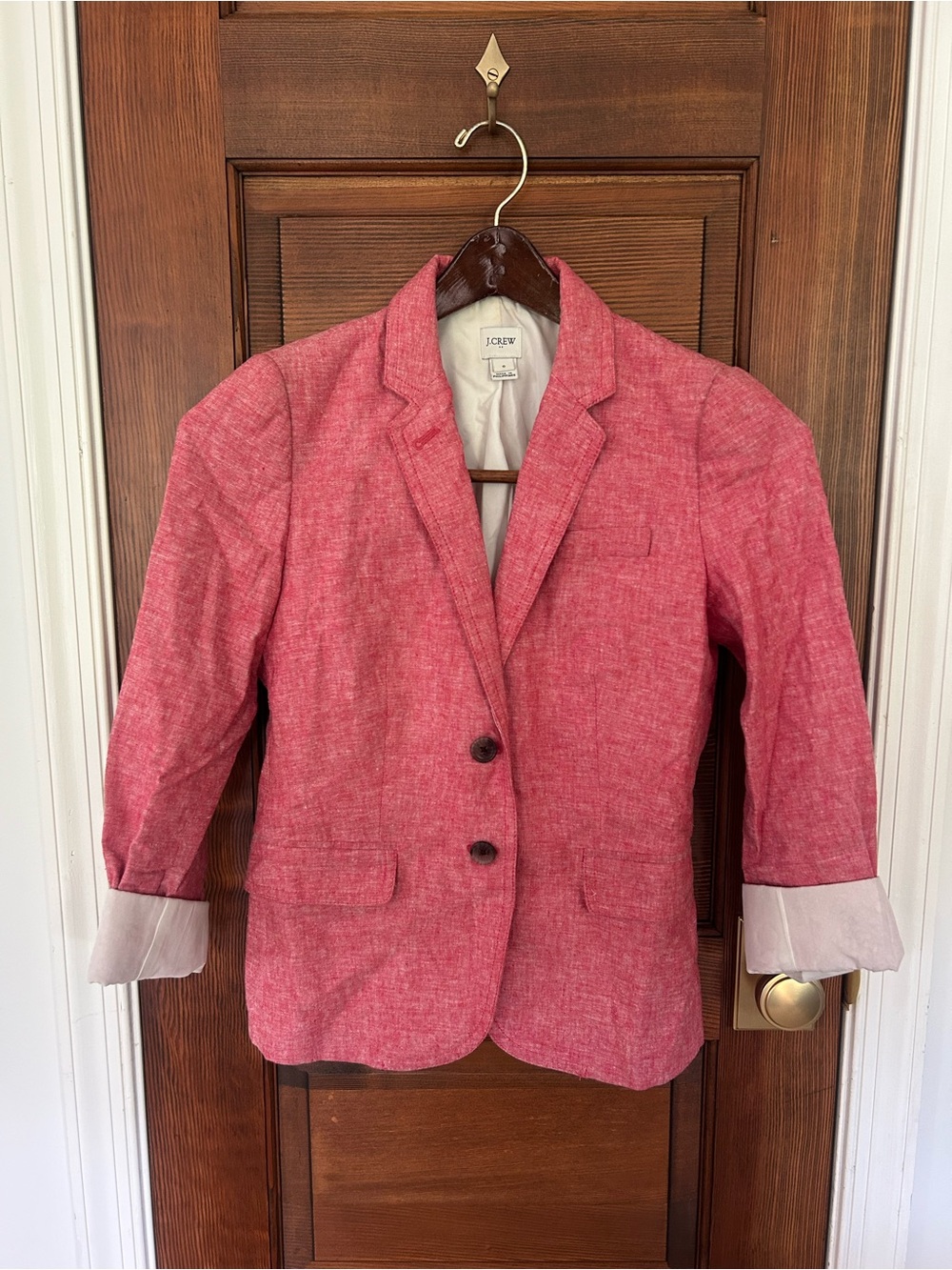 J. Crew Women’s Pink Salmon Red Linen Blend Blazer for Office or Teacher -Size 0